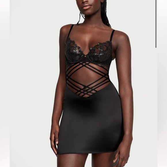 New! Victorias Secret Shimmer Heart Embroidery Strappy Satin Slip 20006 - Picture 3 of 10